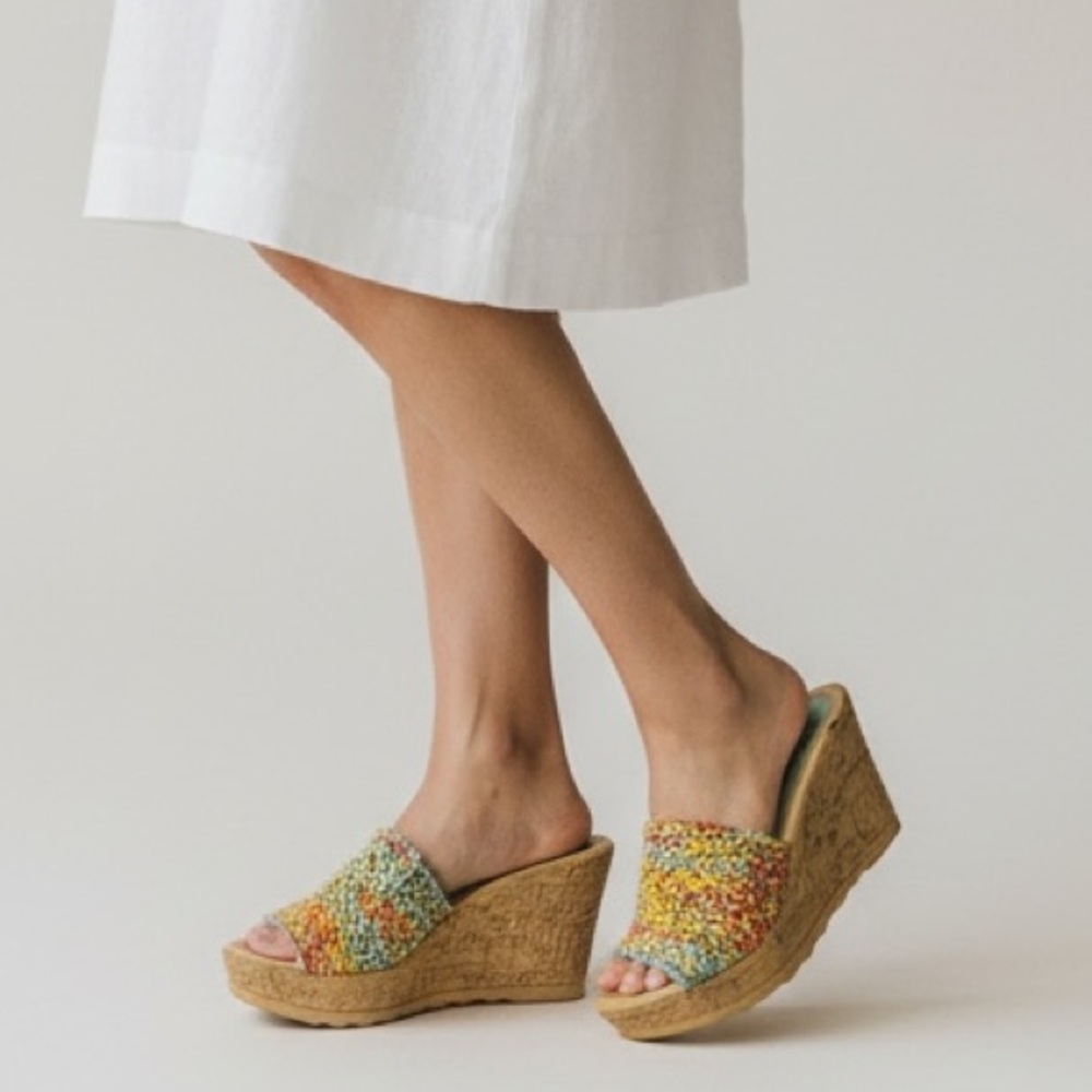 Spring Step Multicolor Woven Espadrille Wedge Slides Made in Italy size 37 (6.5)